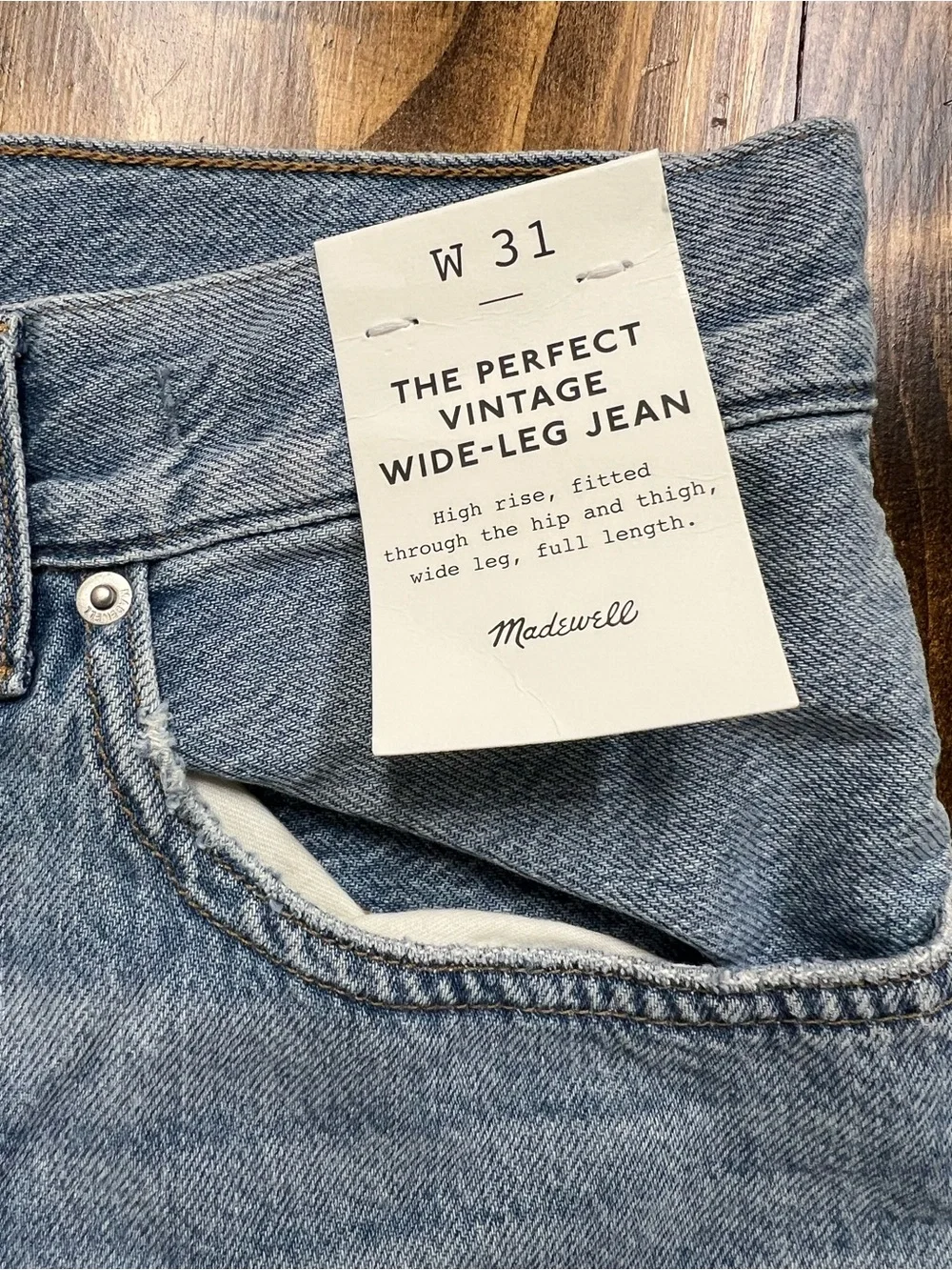 Madewell The Perfect Vintage Wide-Leg Jean Airy Denim Northridge Wash Size 31